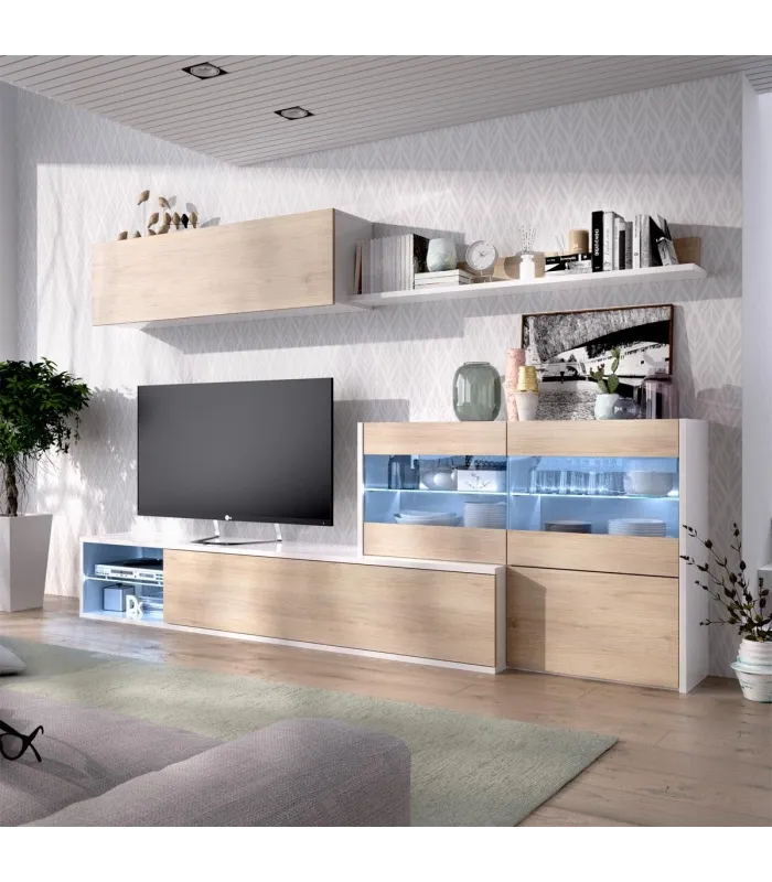 Mueble salón Espeluy flexible con LEDs en blanco/natural