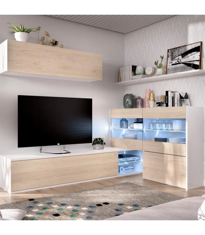Mueble salón Espeluy flexible con LEDs en blanco/natural