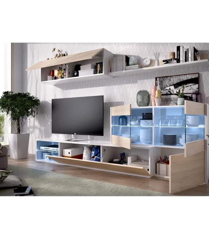 Mueble salón Espeluy flexible con LEDs en blanco/natural