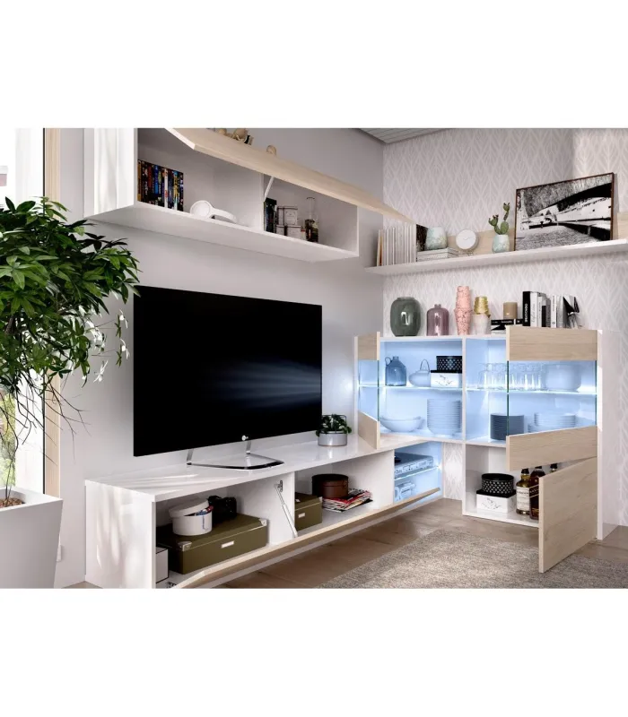 Mueble salón Espeluy flexible con LEDs en blanco/natural
