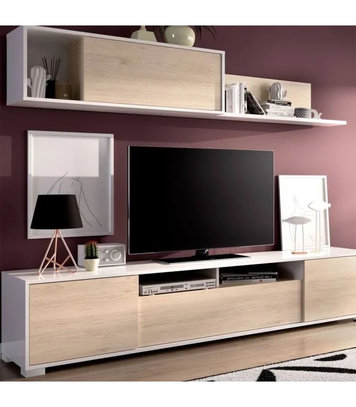 Conjunto mueble salón Fuerte del Rey en blanco y natural