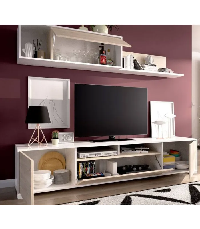 Conjunto mueble salón Fuerte del Rey en blanco y natural