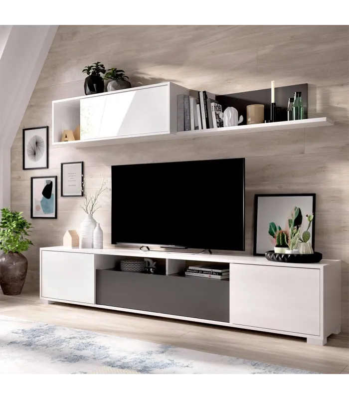 Conjunto mueble salón TV blanco y grafito 180x200 cm