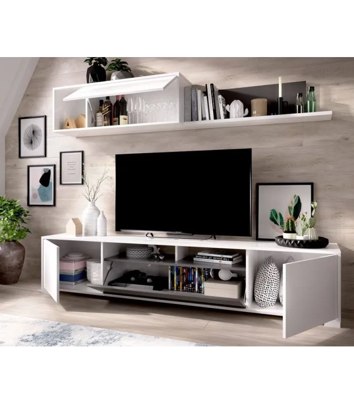 Conjunto mueble salón TV blanco y grafito 180x200 cm