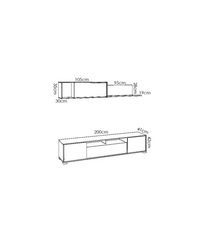 Conjunto mueble salón TV blanco y grafito 180x200 cm