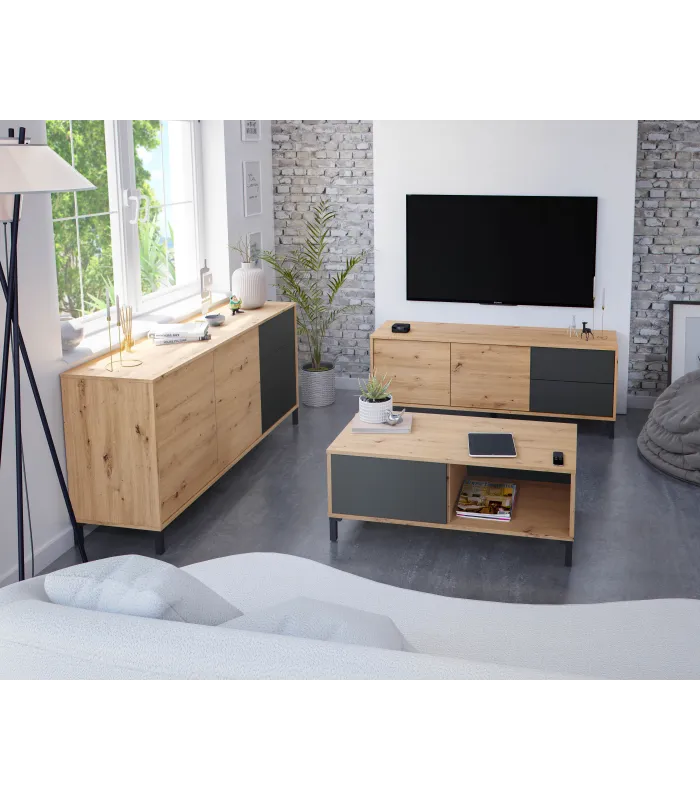 Mueble TV Nabur: Estilo y funcionalidad en roble y gris