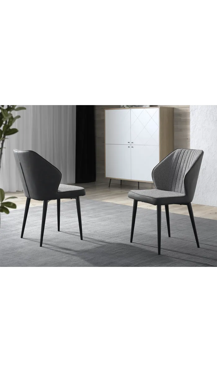 Pack de 4 sillas Saray en tela gris y ecopiel