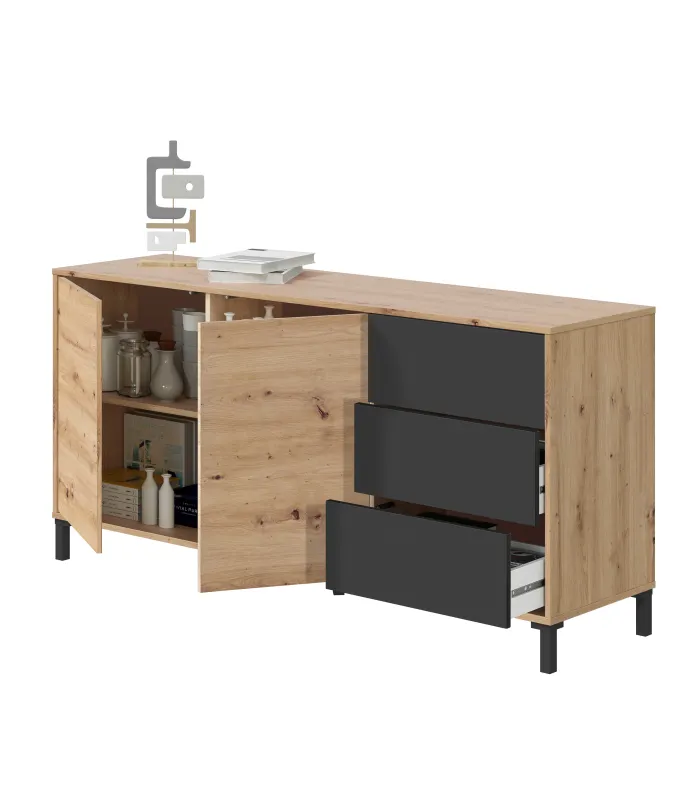 Aparador Noelia 2 puertas y 3 cajones estilo moderno