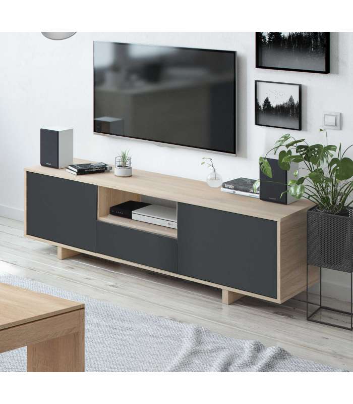 Mueble de TV, modulo con Dos Puertas Acabado en Color Blanco