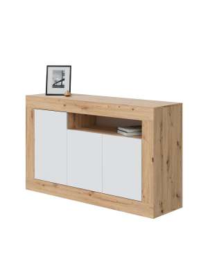 Aparador Teho en roble y blanco artik, 3 puertas