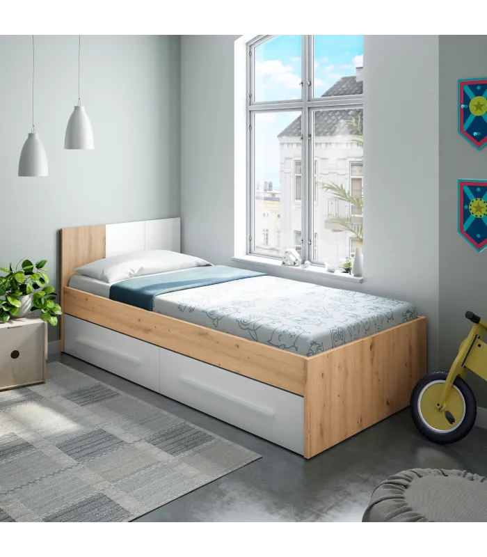 Cama juvenil Nuria con dos cajones y diseño moderno