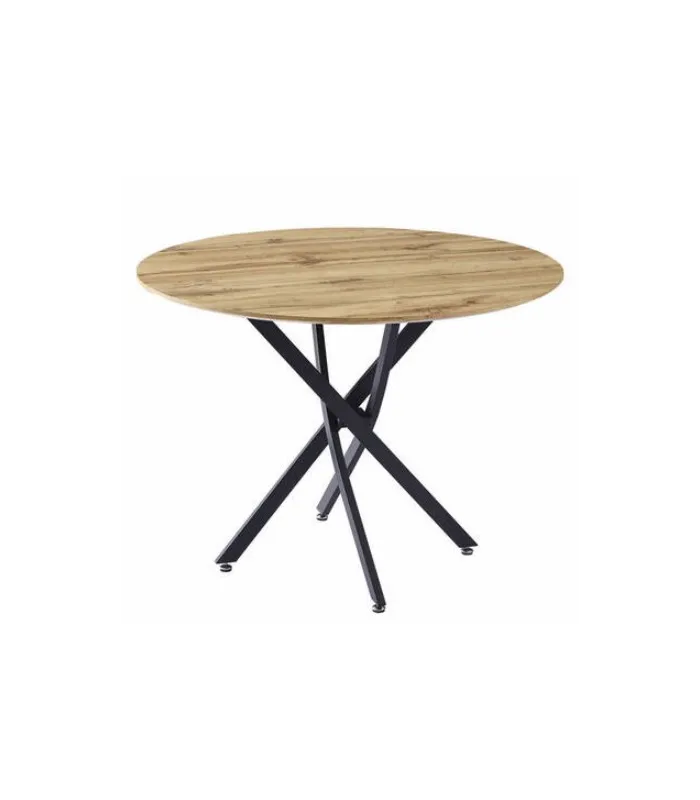 Mesa redonda Nesy 103 cm efecto madera y patas metálicas
