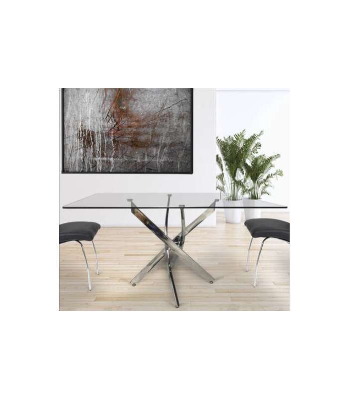 Rectangular glass table and Nesy chrome or black legs