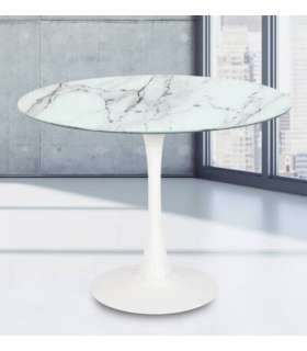 Amazonas mesa redonda com tampo de vidro tipo mármore. 75 cm(altura)100 cm(largura)