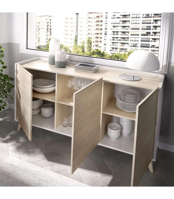 Aparador salón Cazalilla 3 puertas natural-blanco