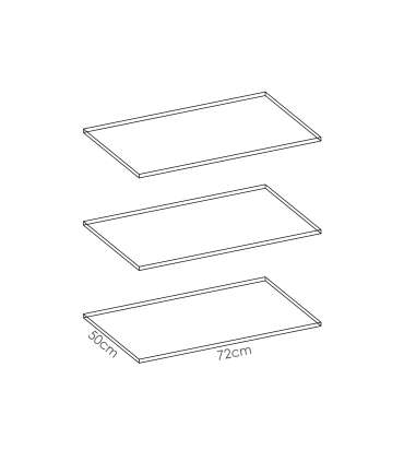 Pack de 3 estantes en blanco. 1,6 cm(alto)72,4 cm(ancho)51 cm(fondo)