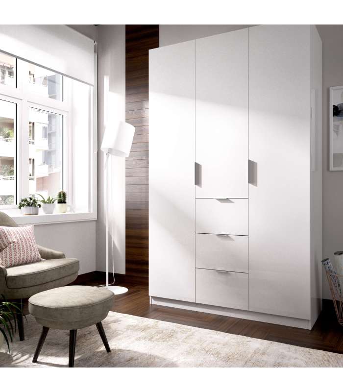 Armoire à portes battantes finition blanche 204 cm(hauteur)135