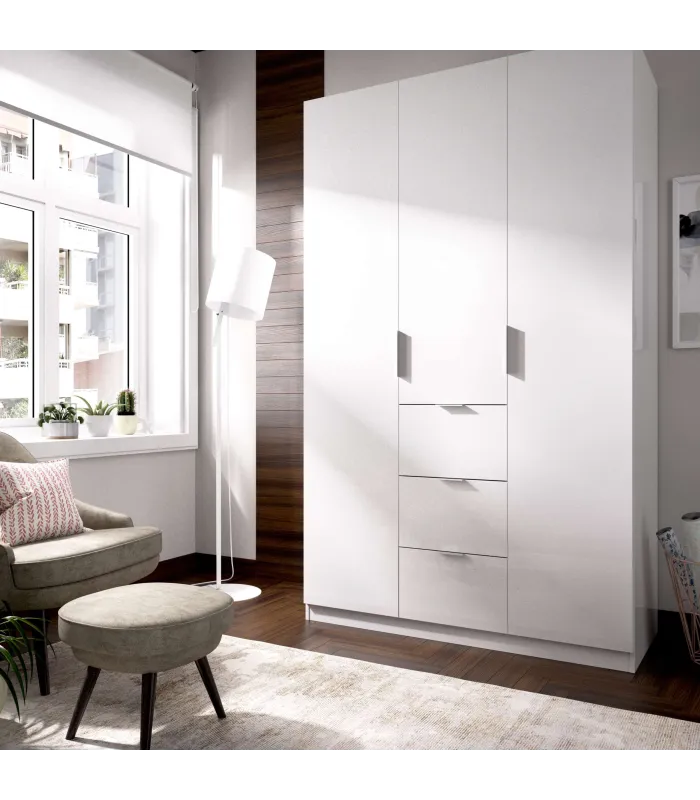 Armoire à portes battantes finition blanche 204 cm(hauteur)135