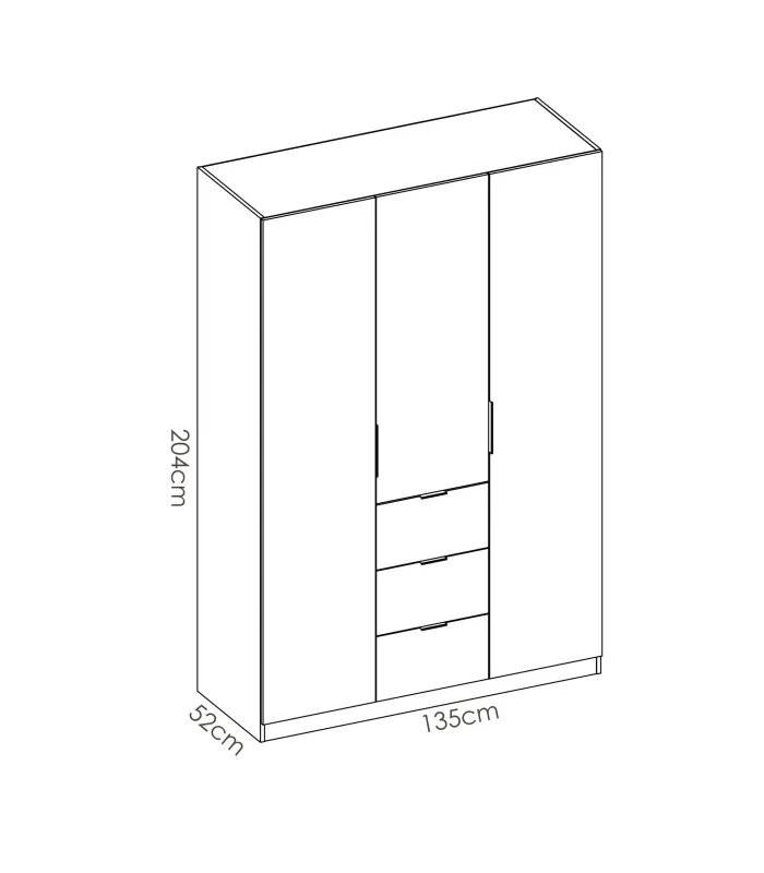 Armario Romina blanco 204 cm, 3 puertas y 3 cajones