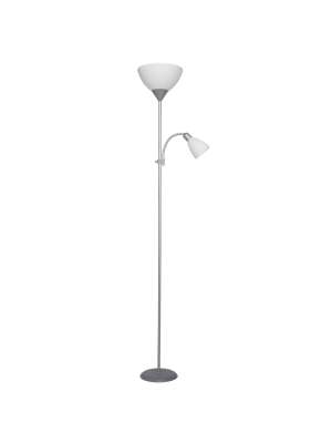 Lámpara de pie plata Milo, 2 luces, 180 cm