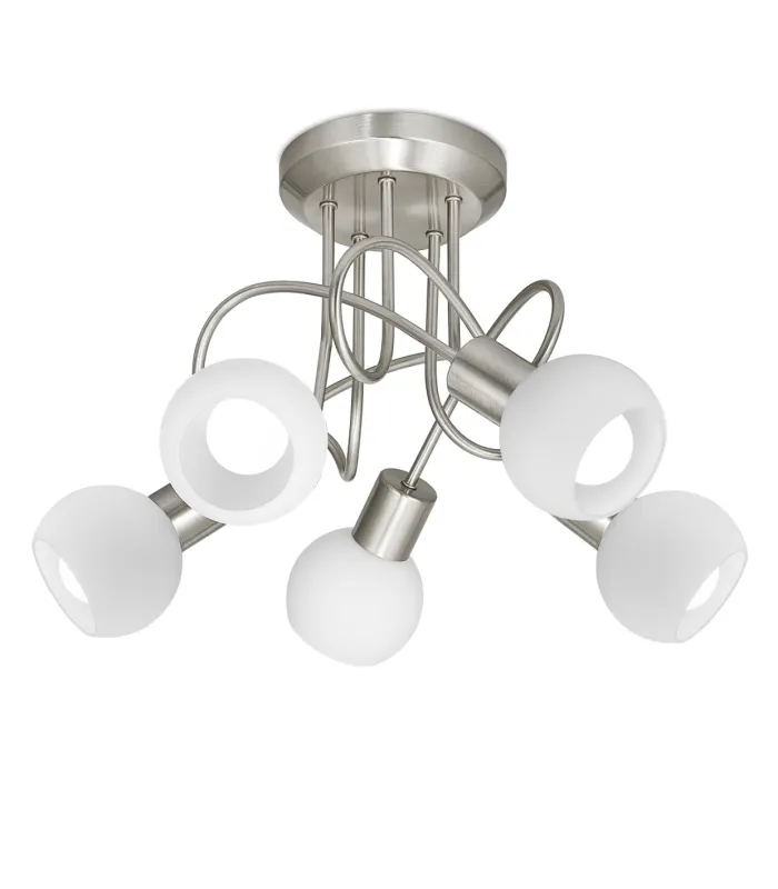 Lámpara Vera 5 luces niquel satinado y cristal opal