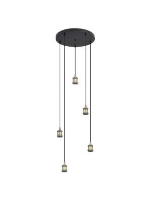 Pendente 5 luzes Acebuche preto design industrial