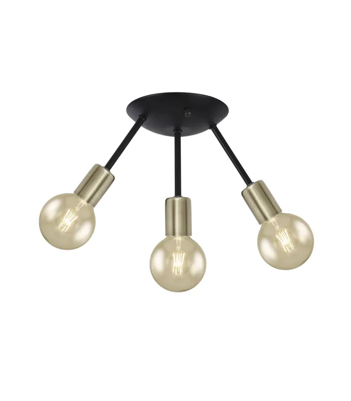 Plafón 3 luces negro-cuero modelo Tripoli