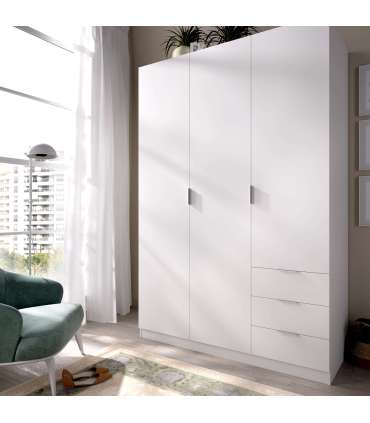 Wardrobe 3 doors 3 folding drawers 121 cm wide