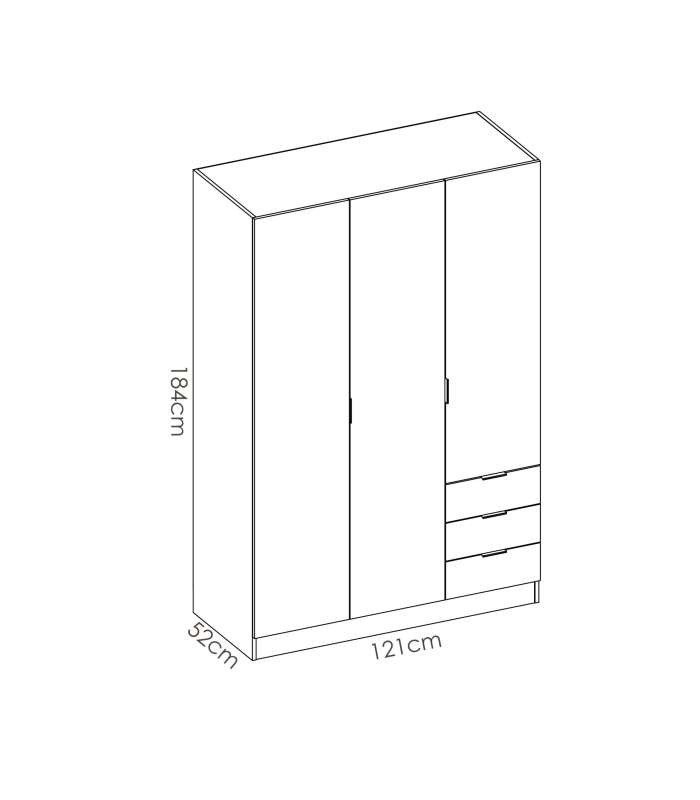 Armoire 3 portes battantes et 3 tiroirs en blanc 184