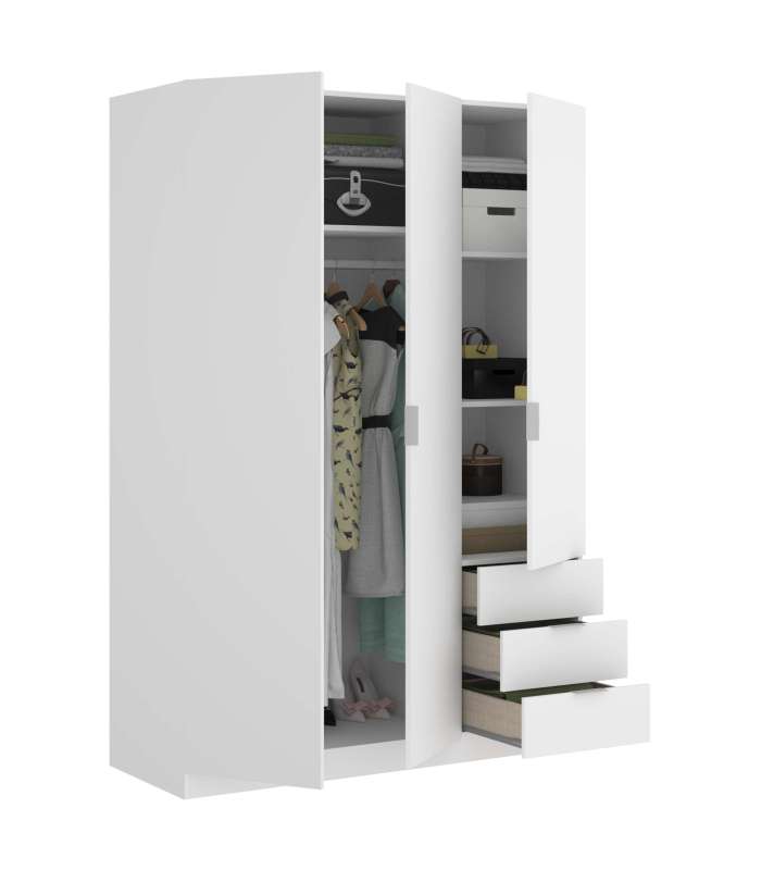 Armoire 3 portes battantes et 3 tiroirs en blanc 184