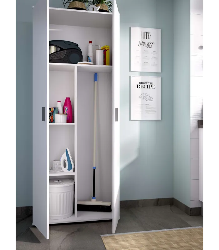 Multipurpose white cabinet 2 broom doors.