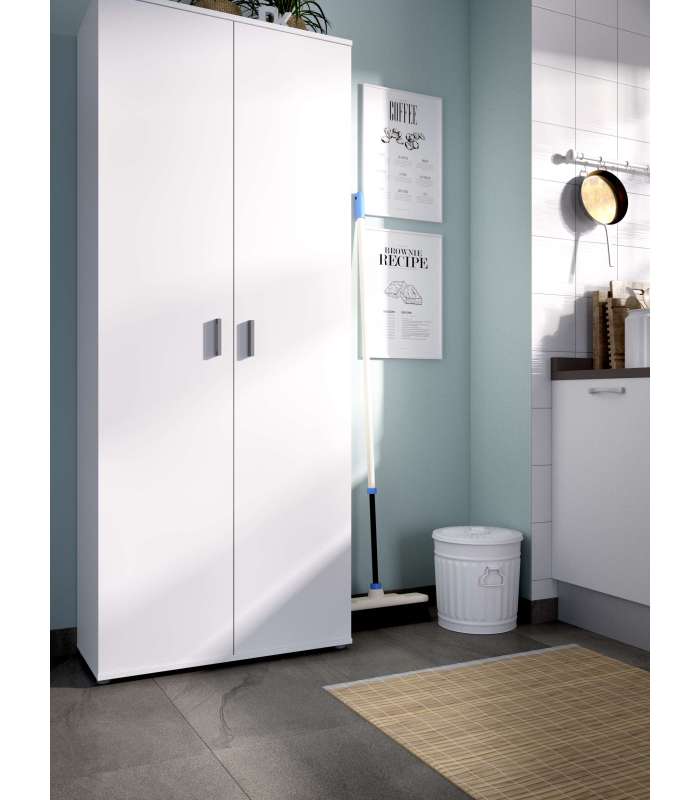 Multipurpose white cabinet 2 broom doors.