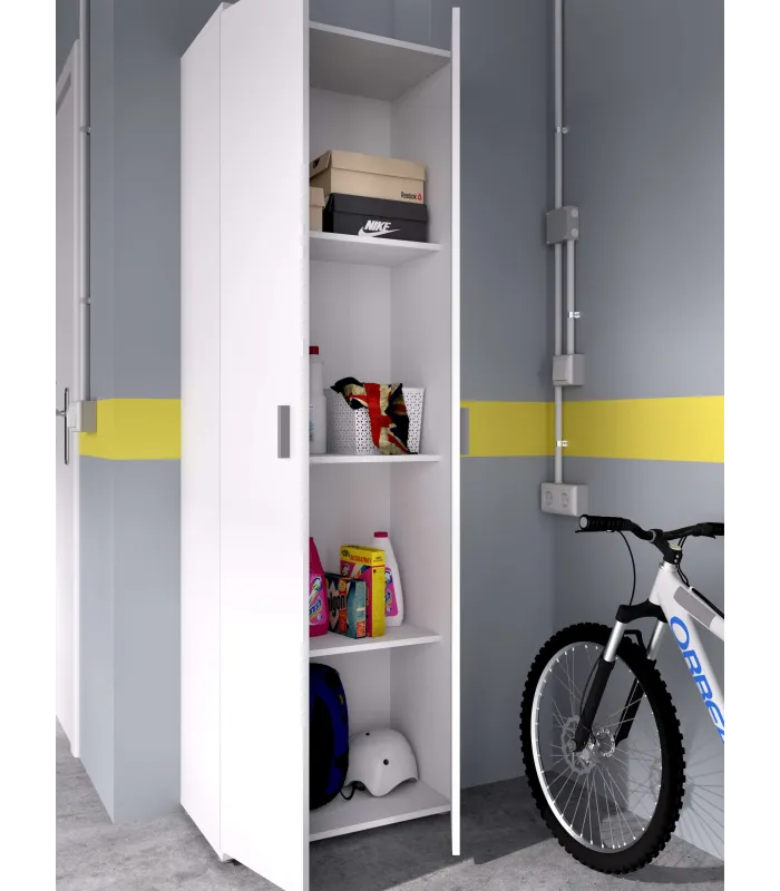 White multipurpose cabinet 2 doors 3 shelves.