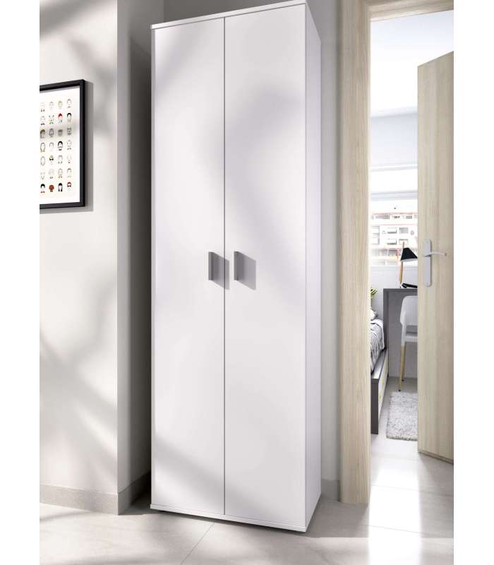 Armoire polyvalente en finition blanche 2 portes 6 étagères 61