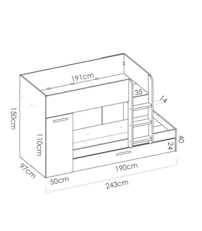 Cama tren Torreblascopedro en blanco-grafito