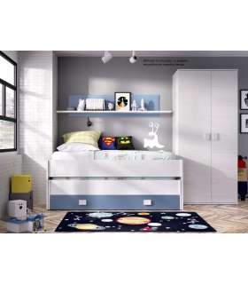Ocean compact bed and multi-colored bookshelf.