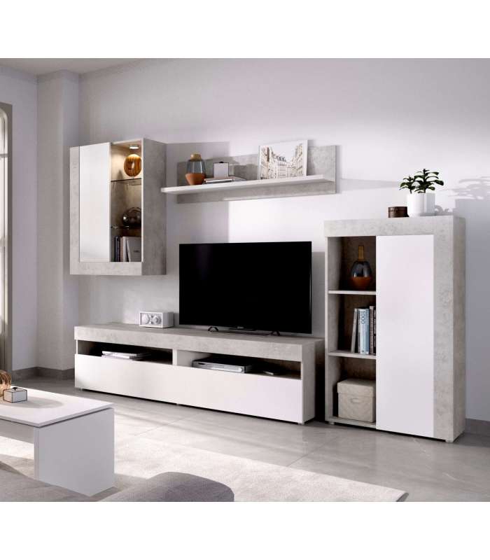 Meuble de salon Villatorres ciment/blanc 180 cm(hauteur)265