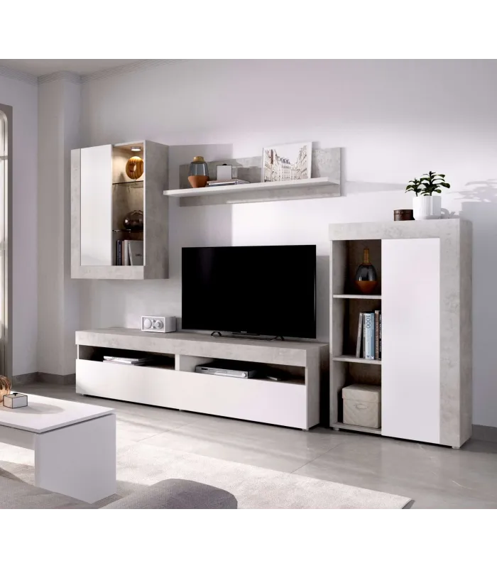 Mueble salón Villatorres cemento/blanco 265x180 cm