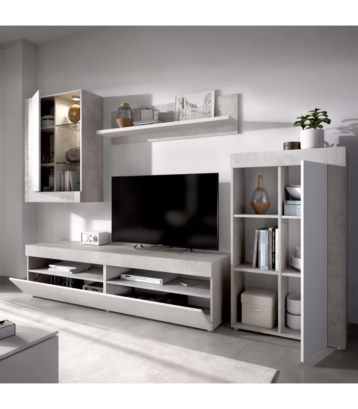 Mueble salón Villatorres cemento/blanco 265x180 cm