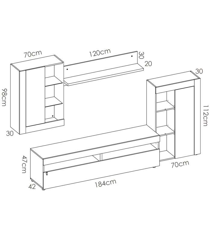 Meuble de salon Villatorres ciment/blanc 180 cm(hauteur)265