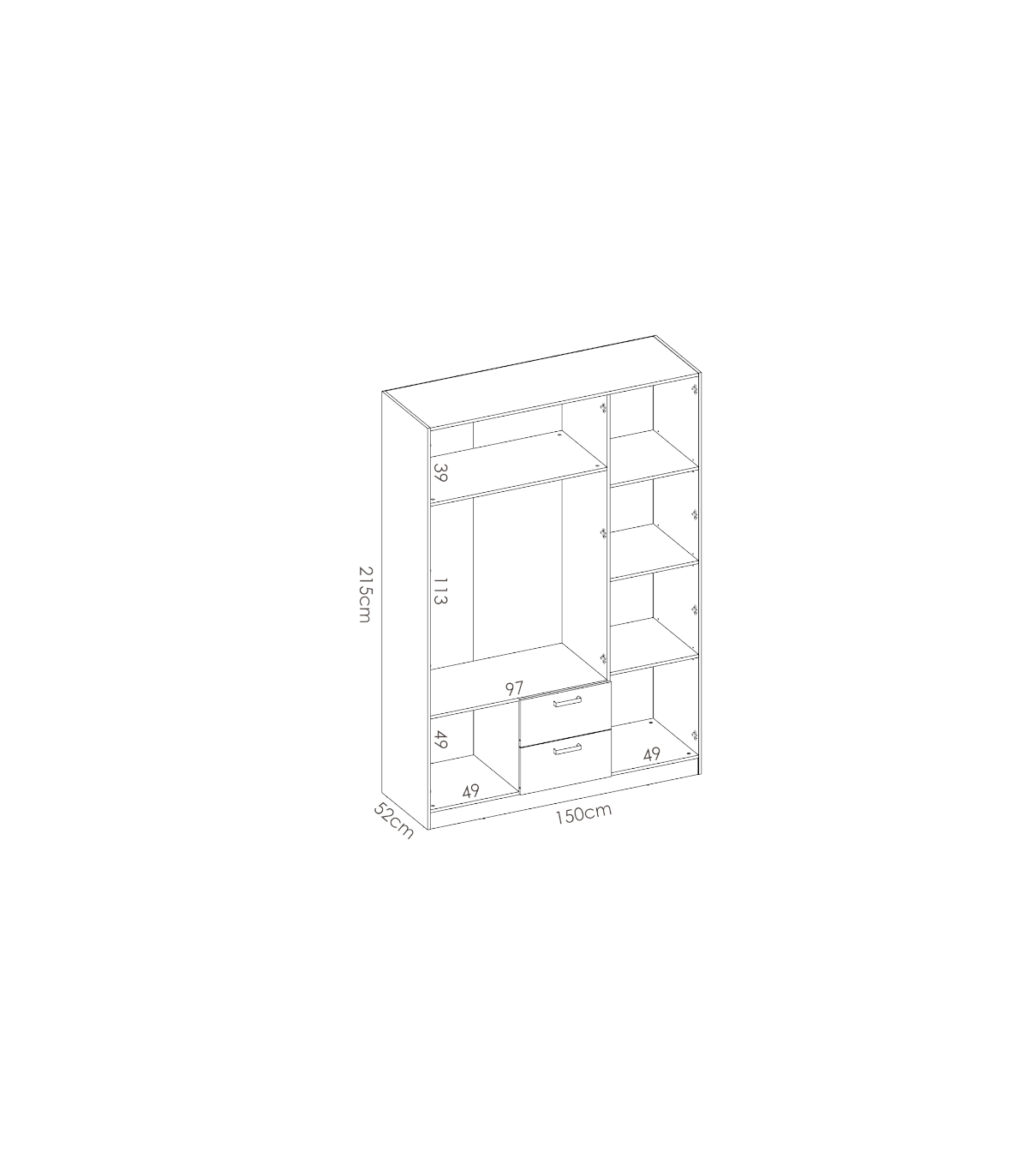 Armario Ropero 2 Puertas Abatibles 2 Cajones Huesa En Blanco 215  Cm(alto)100 Cm(ancho)52 Cm(fondo) en Planeta Huerto