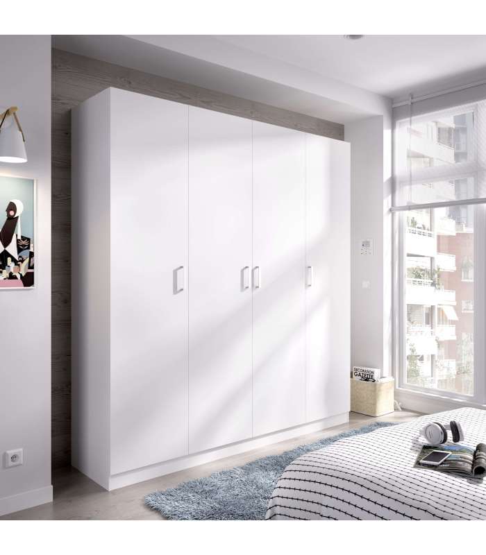 Huesa Armoire à 4 portes pliantes en blanc 215 cm (hauteur)200