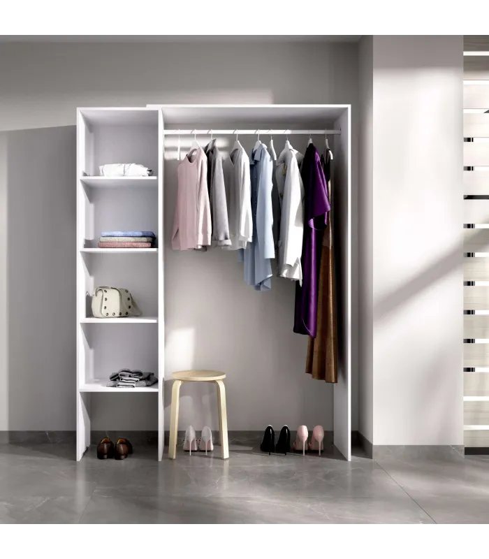 Vestidor Siles blanco con 3 baldas y barra colgar