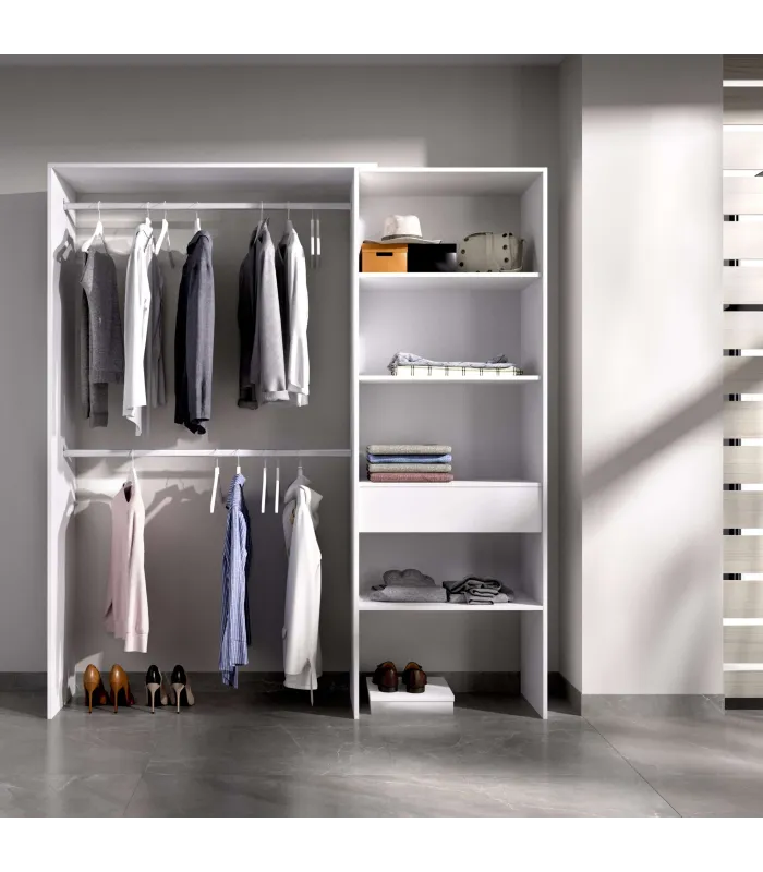 Vestidor Siles blanco con 3 baldas y 1 cajón