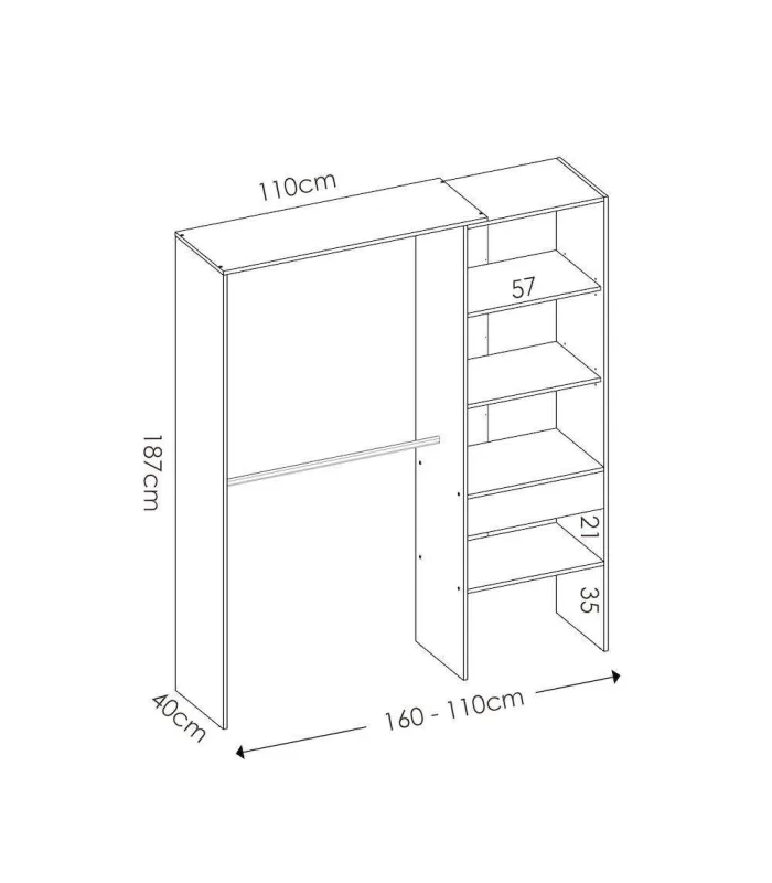 Vestidor Siles blanco con 3 baldas y 1 cajón