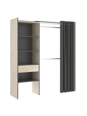 Dresser Siles: Prateleiras, gaveta e cortina inclusas