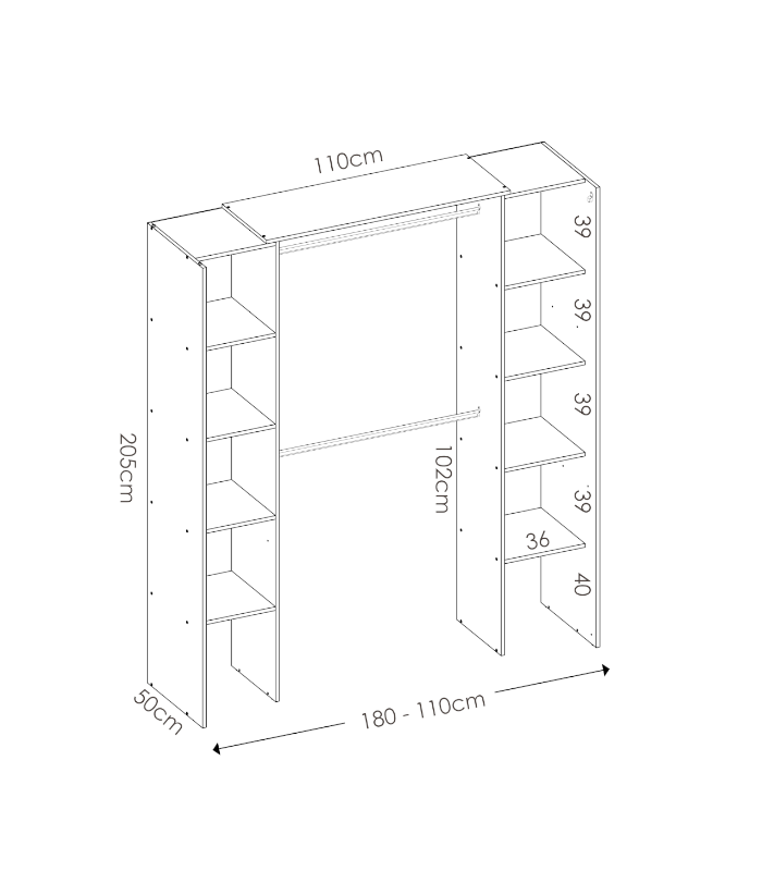 Vestidor Siles para dormitorio con cortina y baldas en