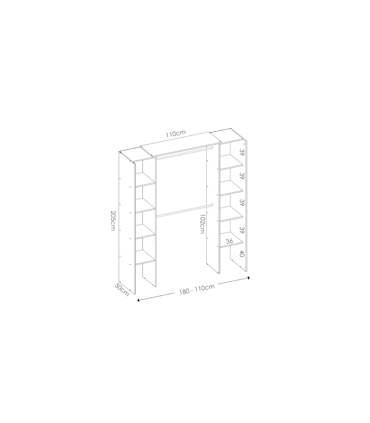 Vestidor Siles Para Dormitorio Con Cortina, 3 Baldas Y 1 Cajon En