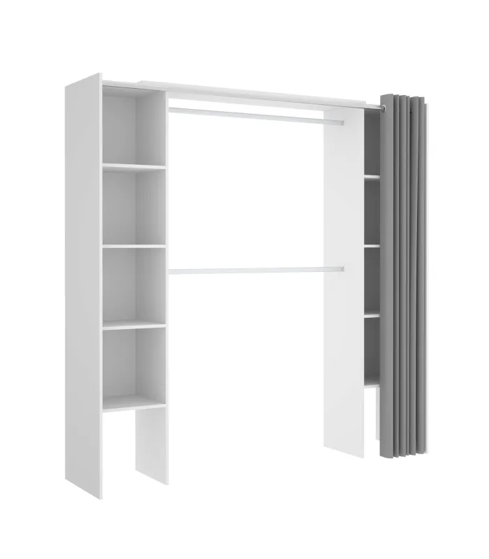 Vestidor Siles blanco con cortina y baldas, 205x180x50