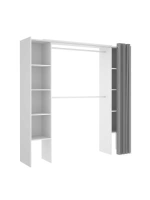 Dresser branco com cortina e prateleiras, 205x180x50 cm